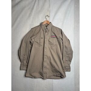 LAPCO Mens Tan Lincoln Electric Welding Pearl Snap Work Shirt 16 L 35 Large